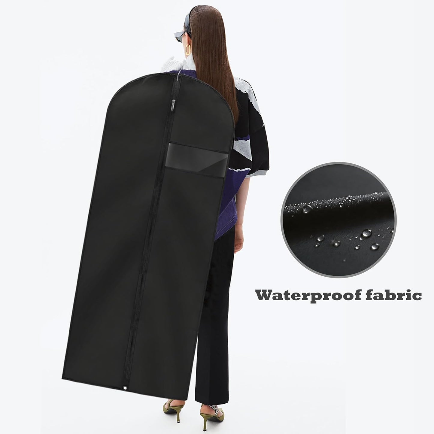 Dress Bags for Gowns Long, 60'' Garment Bags for Hanging Clothes, Suit Bag Cover for Storage and Travel, 2 Pack (Black)