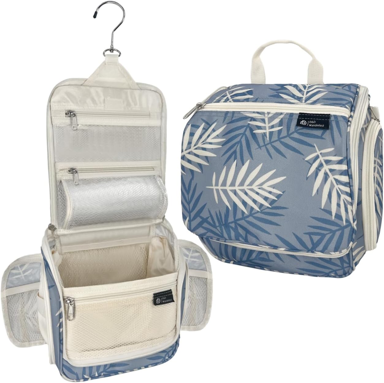 D&D Hanging Travel Toiletry Bag for Men and Women – Cosmetics, Makeup and Toiletries Organizer Kit with 10 Compartments, XXL Metal Swivel Hook, Water-Resistant Nylon