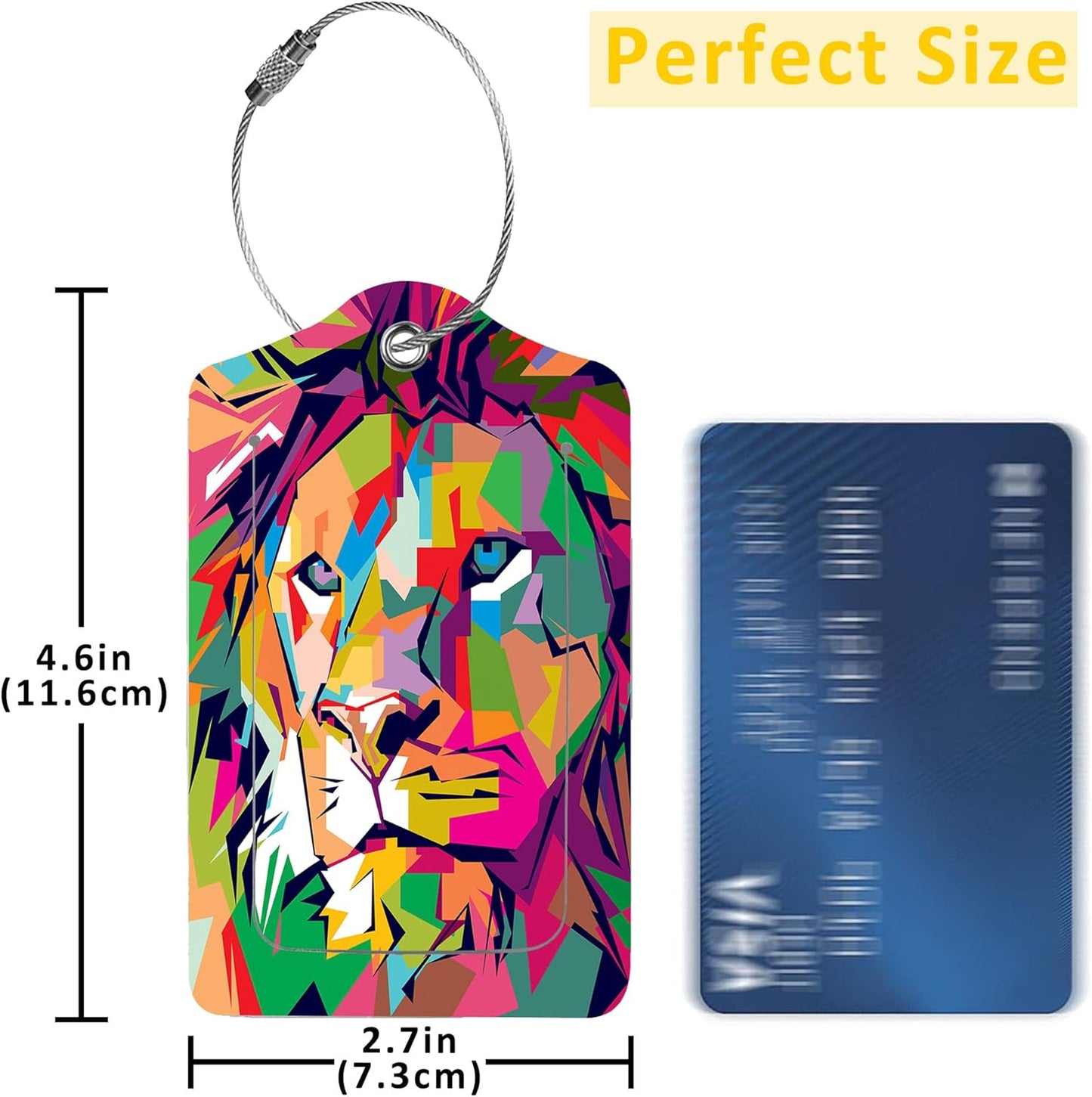 2 Pack Colorful Lion Luggage Tag for Suitcases Abstract Creative Lion PU Leather Bag Travel Suitcase ID Identifier Baggage Tags for Women Men Travel