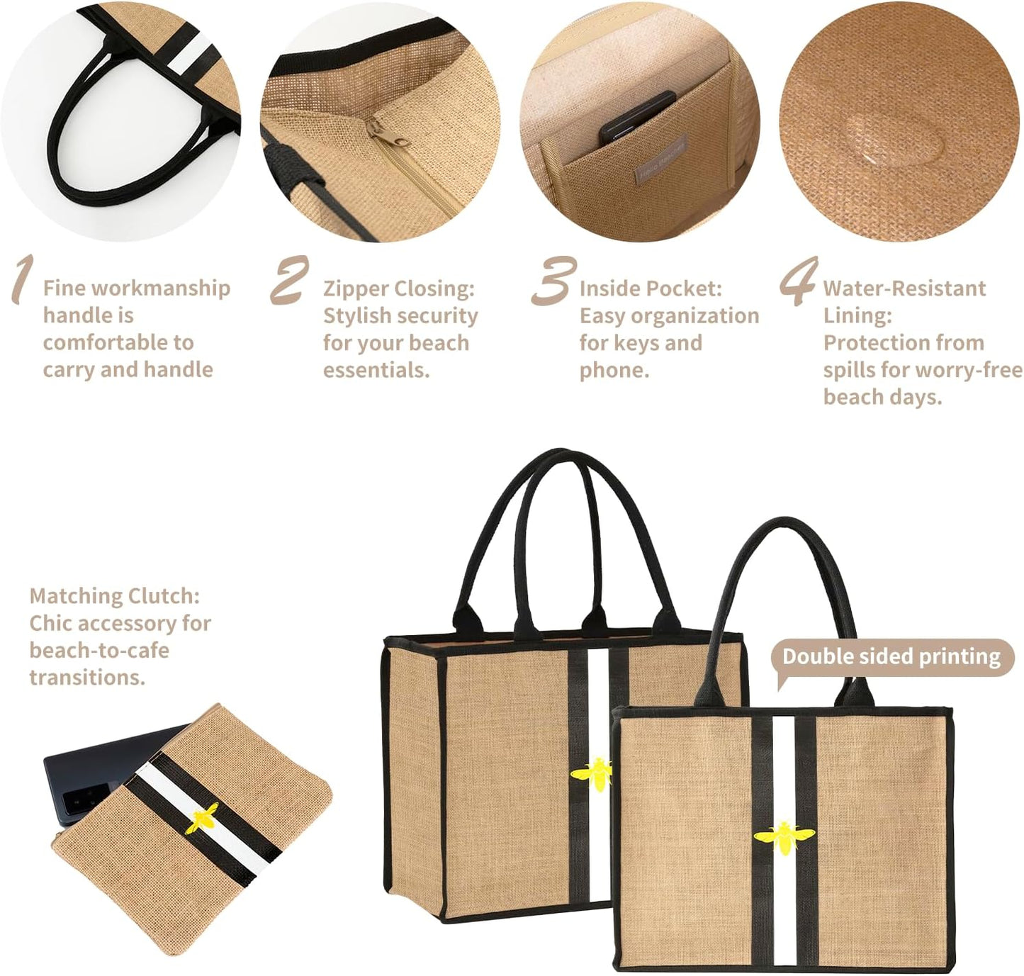 Large Beach Bag Jute Woven Tote