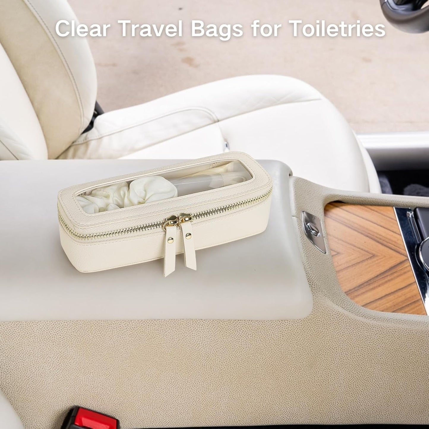 PACKISM Slim Clear Makeup Brush Bag, Pebbled Texture & Hard PU Leather Small Cosmetic Brush Holder, Mini Toiletry Bag Make up Bags with Message Card, Cute Travel Essentials Bag (Cream)