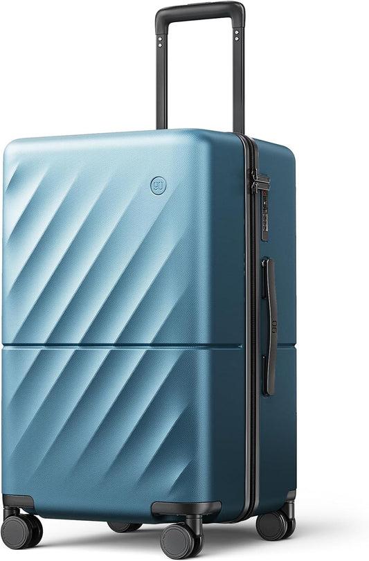 NINETYGO Trunk Luggage 22 Inch, Small Checked Luggage with Double Spinner Wheels, Anti-Burst Zipper, Hard Case PC Suitcase, Lightweight Travel Luggage, TSA Approved (Topaz Blue, Hudson)