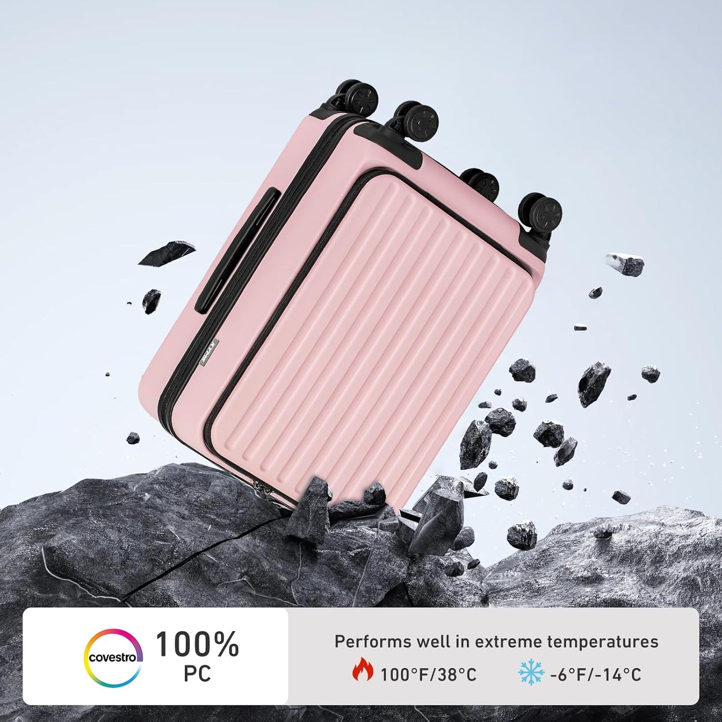 KYME 22-Inch Hardside Small Suitcase, 100% PC Hard Shell with Laptop Compartment, TSA Lock, Double Wheels, Pink