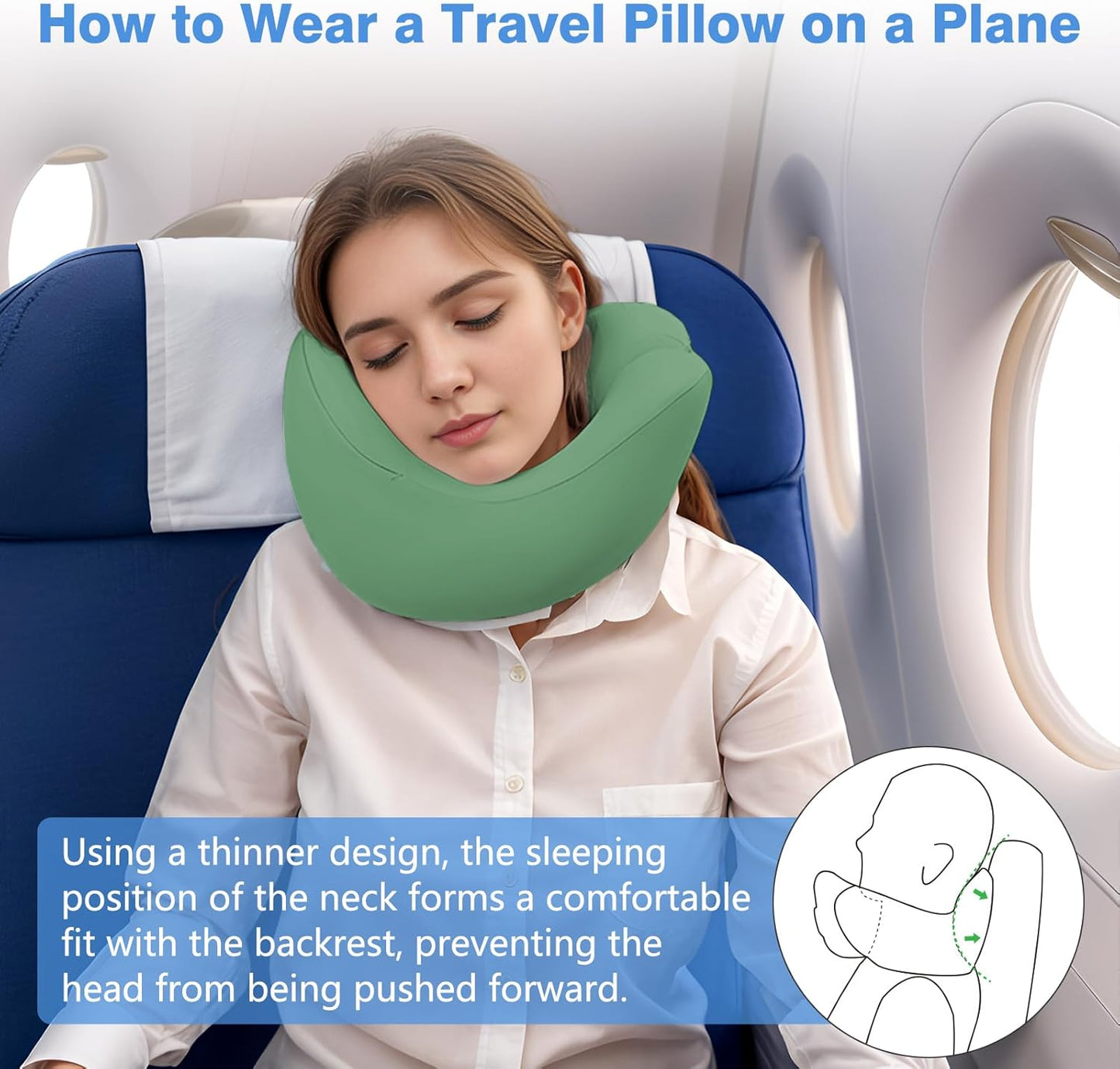 Travel Neck Pillow, Memory Foam Travel Pillow, Includes 3D Eye Masks, Earplugs, and Storage Bag, U-Shaped Napping Pillow for Airplanes, Cars, Trains, Home