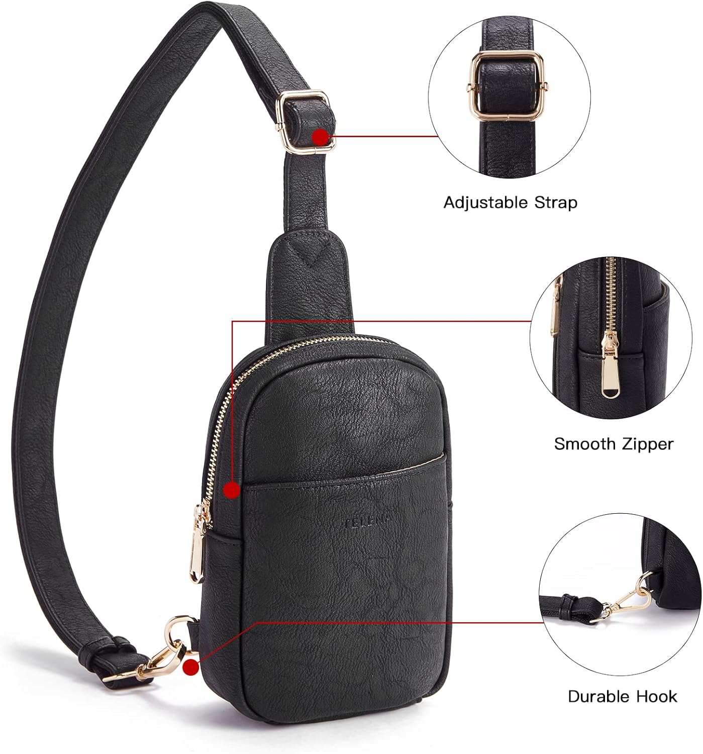 Telena Small Sling Bag for Women Leather Crossbody Fanny Packs Chest Bag for Women