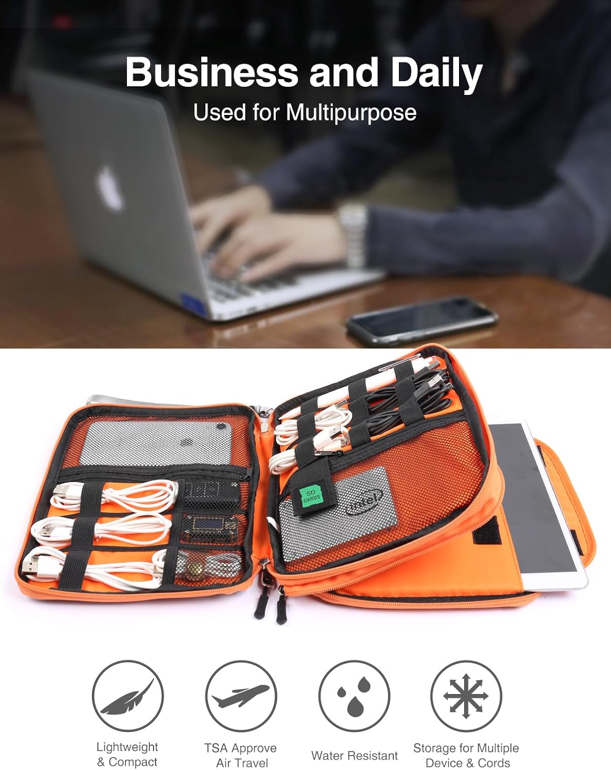 Luxtude Travel Cable Organizer Bag, Electronic Organizer Travel Case Large, Cord Organizers Bag, Tech Bag for Cable Storage/Cord Storage/iPad Pro(up to 11")/Wall Charger/Electronic Accessories