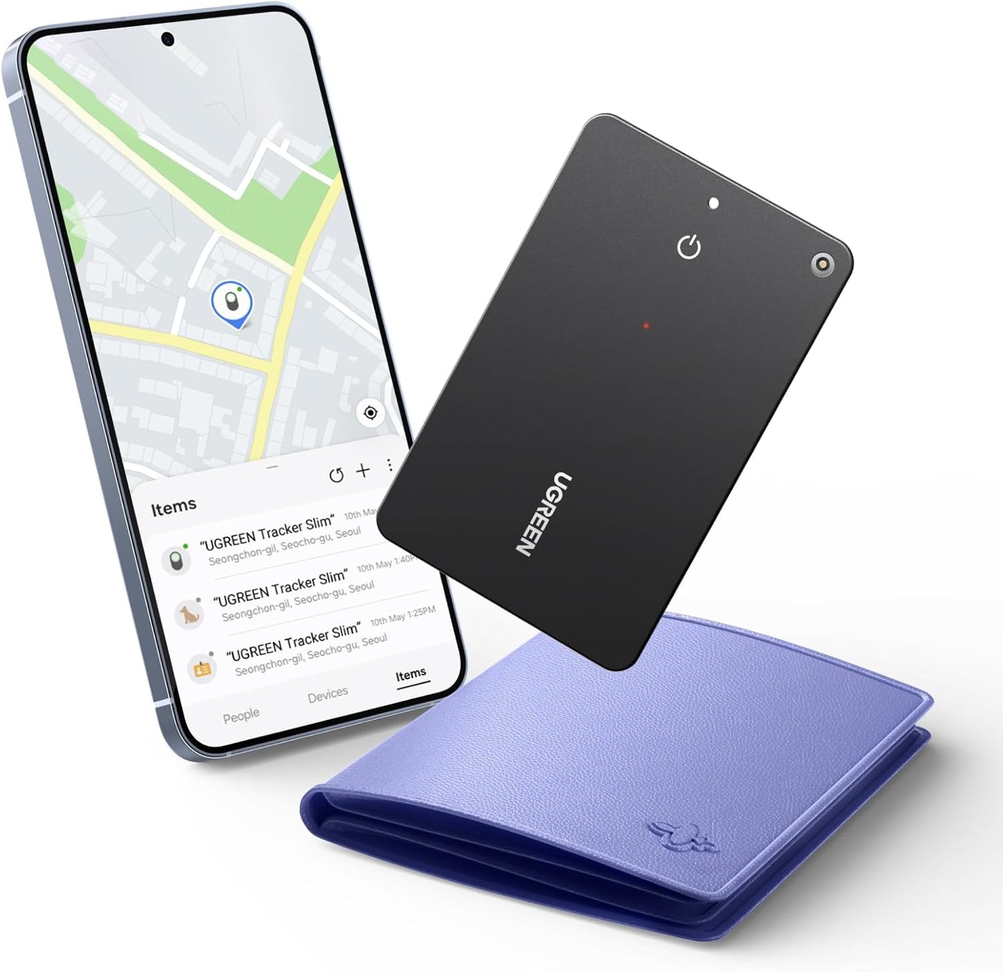 UGREEN FineTrack Slim S Bluetooth Tracker Tags Work with Samsung SmartThings APP (Samsung Only), 1.7mm Ultra-Slim Wallet Card Finder, Rechargeable IP68 Waterproof Tracker Card for Wallet, Key, Luggage