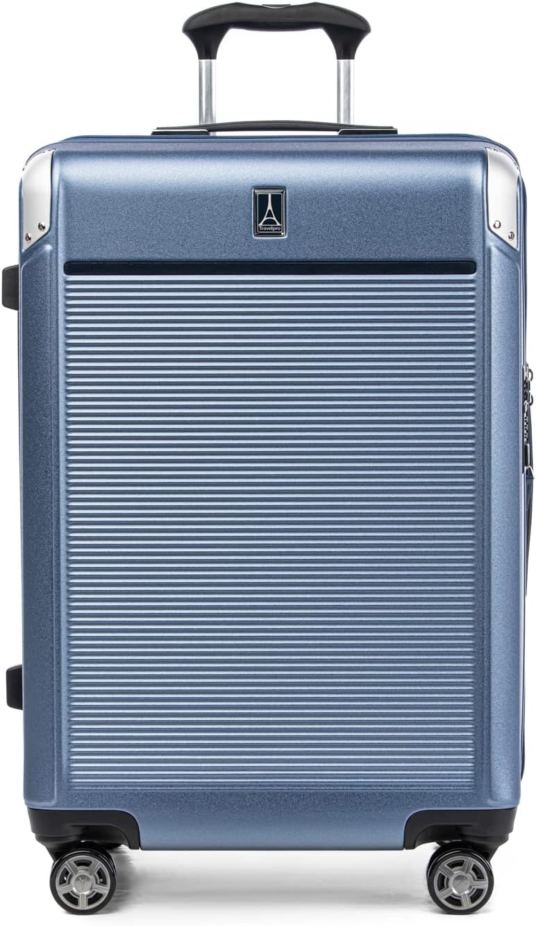 Travelpro Platinum Elite Hardside Expandable Checked Luggage, 8 Wheel Spinner, TSA Lock, Hard Shell Polycarbonate Suitcase, Dark Sky Blue, Checked Medium 25-Inch