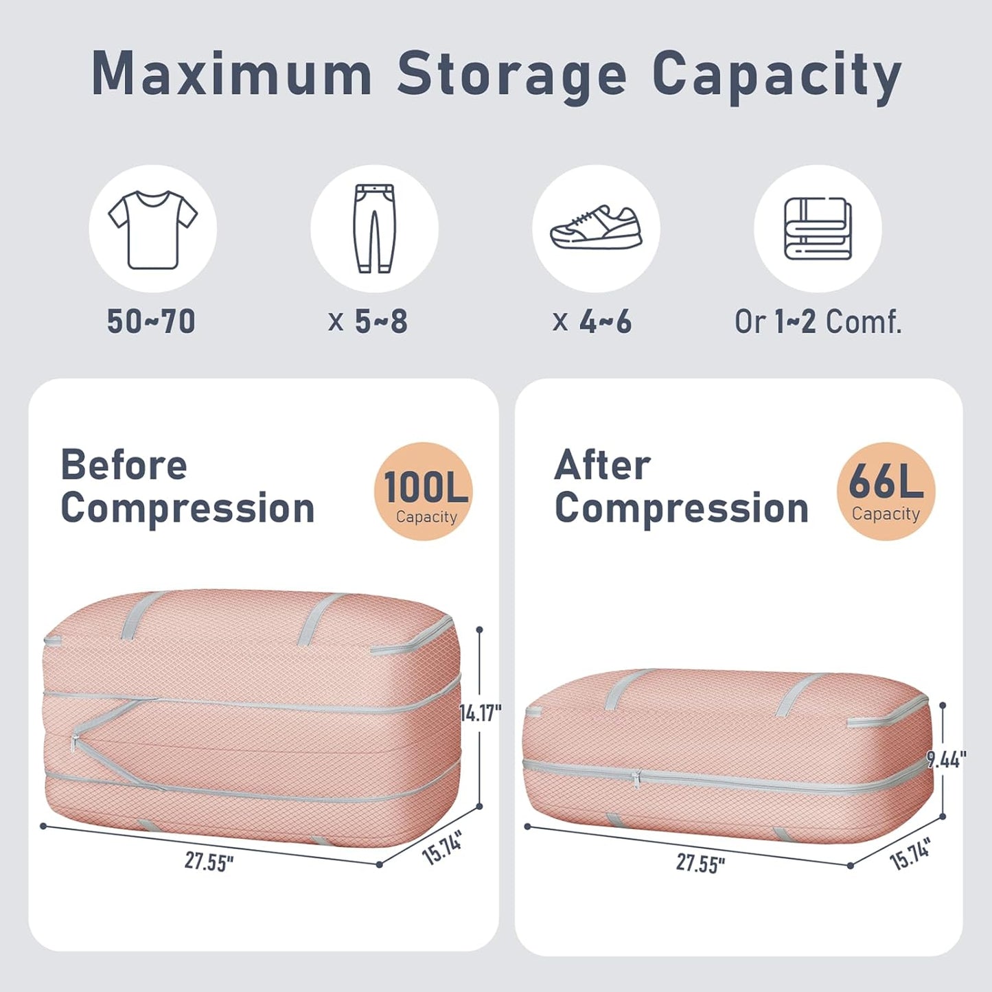 DIMJ Large Comforter Storage Bag with Handls, 100L Washable Blanket Storage, Compression Packing Totes Moving Bags With Zipper, Space Saving Containers For Pillow, Clothes, Bedding, 4 PCS