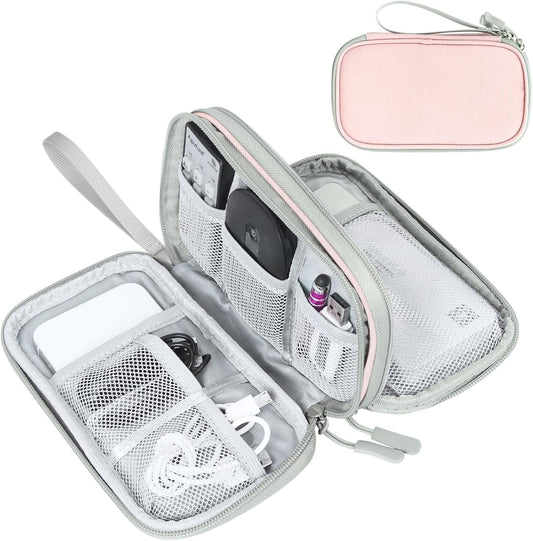 FYY Electronic Organizer, Travel Cable Organizer Bag Pouch Electronic Accessories Carry Case Portable Waterproof Double Layers All-in-One Storage Bag for Cable, Cord, Phone, Earphone-Light Pink