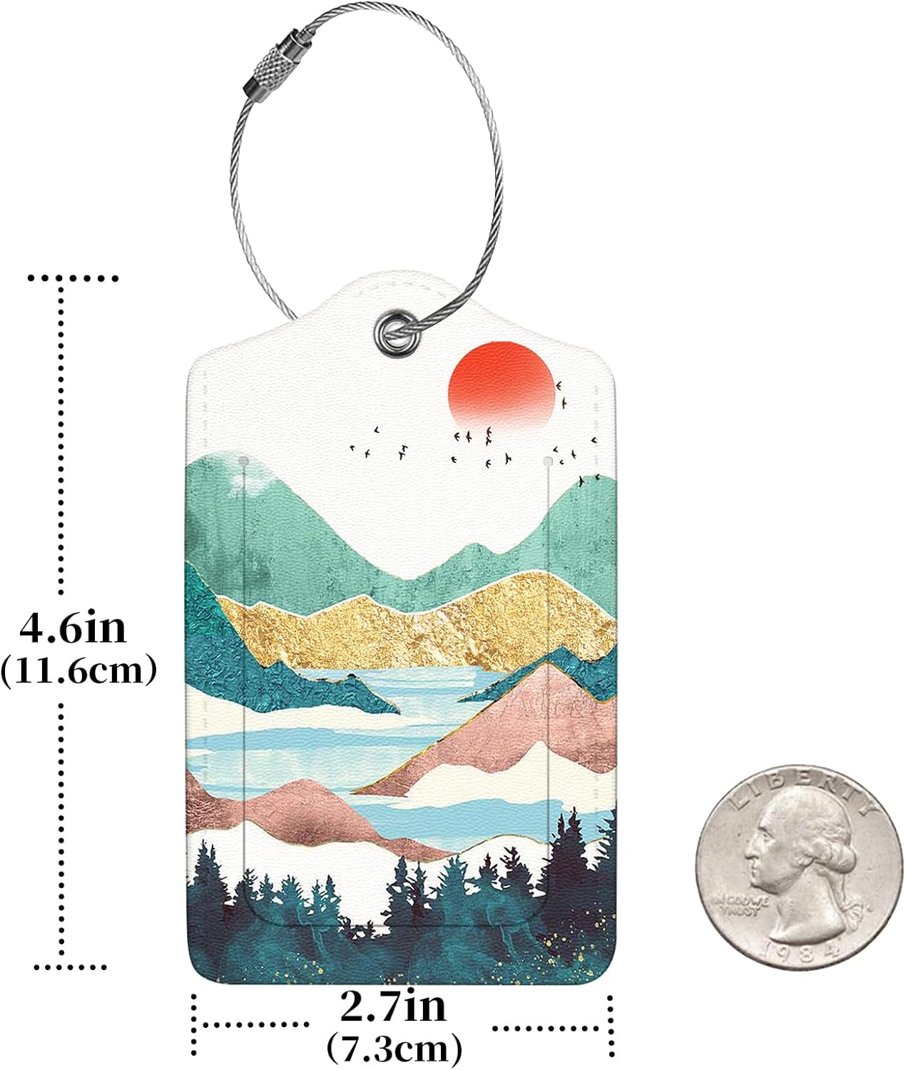 2 Pcs Luggage Tags for Suitcases, PU Leather Cruise Ship Luggage Tags with Privacy Cover Label Address Card and Durable Metal Ring Suitable for Men Women Handbags Backpacks Schoolbag,Golden Mountains