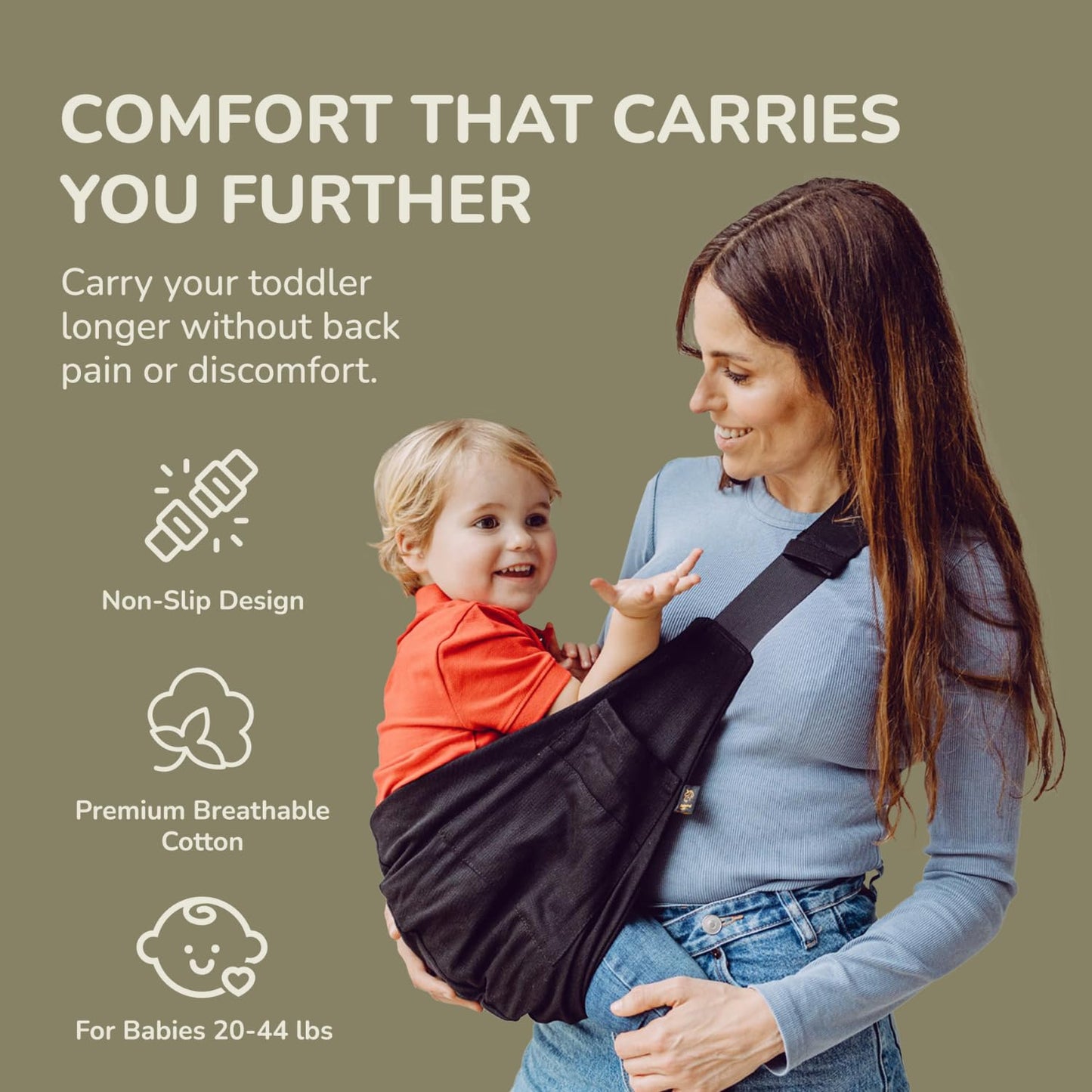 Ergonomic Lightweight Adjustable Toddler Sling Baby Carrier with Zipper Pockets Shoulder Padding Anti Slip Support for Travel Loving Dads and First Time Moms from 12 Months to 3 Years