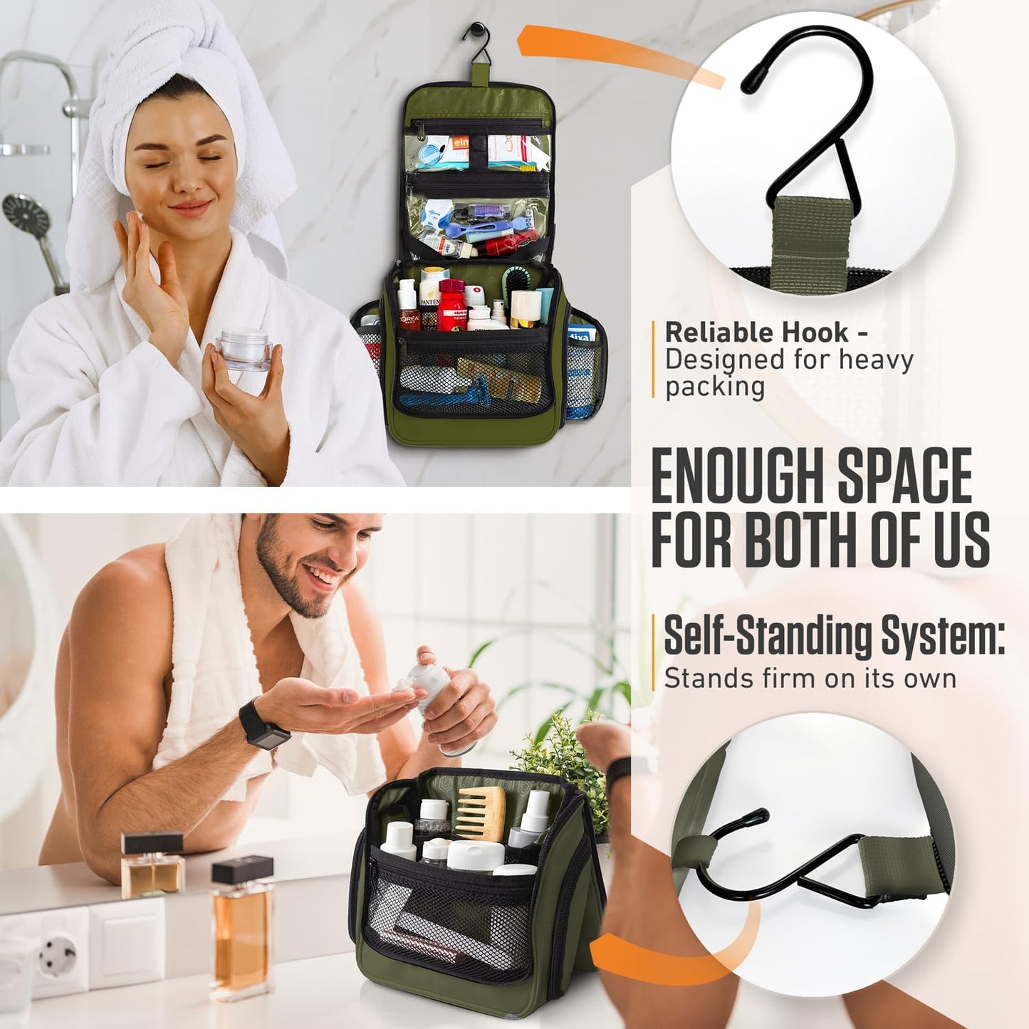 VENTURE 4TH Hanging Travel Toiletry Bag for Women & Men - Travel Organizer with Expandable Compartments & Removable Clear Pouch for Toiletries (Forest Green)