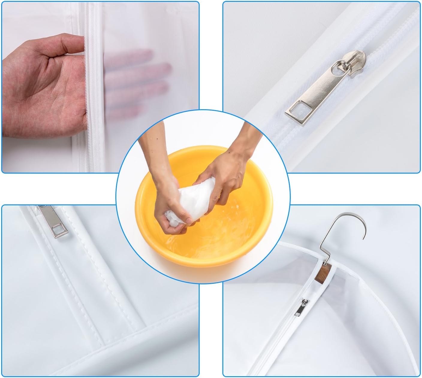 Clear Garment Bags Hanging Clothes Bags (Set of 6) for Closet Storage Plastic Bag with Zipper for Extra Longer Dress Wardrobe Closet Garment Dust Cover Bags - 24'' x 60''/6 Pack