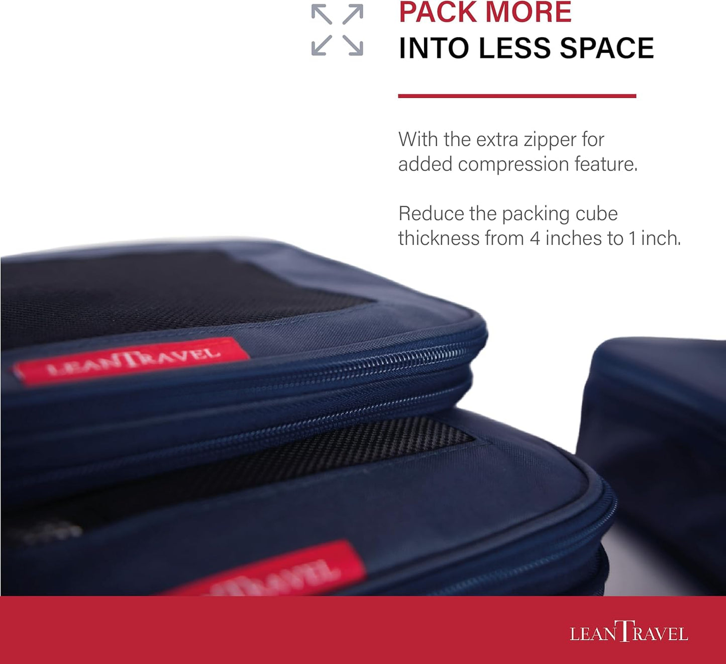 LeanTravel Compression Packing Cubes for Travel Organizers with Double Zipper (3-Pack (2L+1M), Navy)