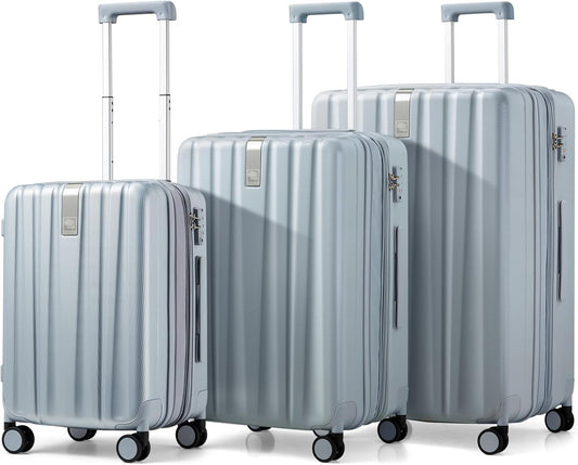 Hanke Expandable Hardshell Luggage Sets 3 piece Carry on Luggage with Wheels Suitcases Lightweight Checked Travel Luggage Rolling Large Suitcase Travel Luggage Bag Woman Men 20/24/29 Inch(Gray)