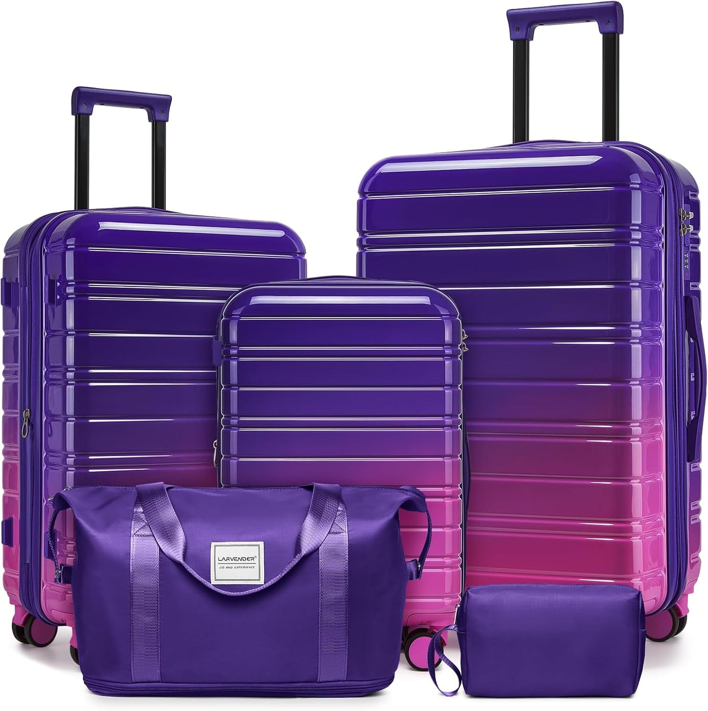 LARVENDER Luggage Sets 5 Piece Hardside Expandable Suitcase with Wheels Lock,PC+ABS Hardside Lightweight Rolling Suitcase for Women and Men,Midnight Berry