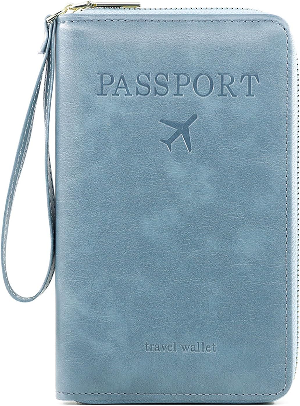 Rowgins Rfid Blocking Passport Holder Wallet, Rowgins Rfid Passport Holder with Zipper, PU Leather PassportHolder for Travel (SKY BLUE)