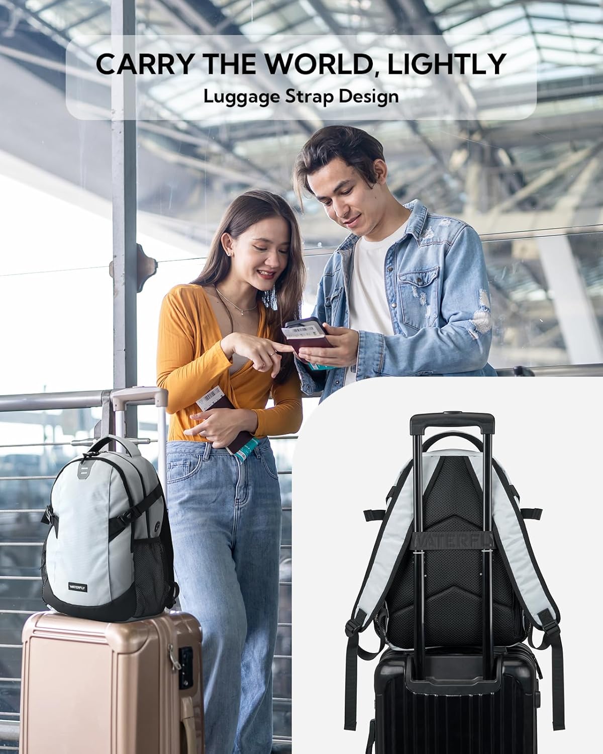 WATERFLY Small Casual Travel Backpack: 20L for Men Women Work Commuter Everyday EDC Daypack Hiking Gym Sport Workout Grey