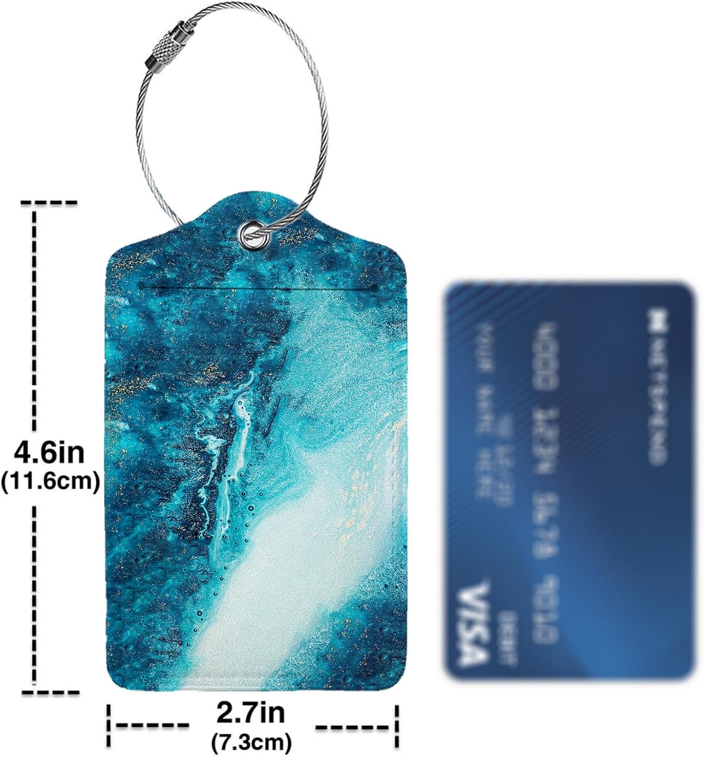 Abstract Ocean Texture Luggage Tags for Suitcases,2 Pack Luggage Tag, Leather Stainless Steel Loop Label Tag for Women Girl Travel Bag Suitcase