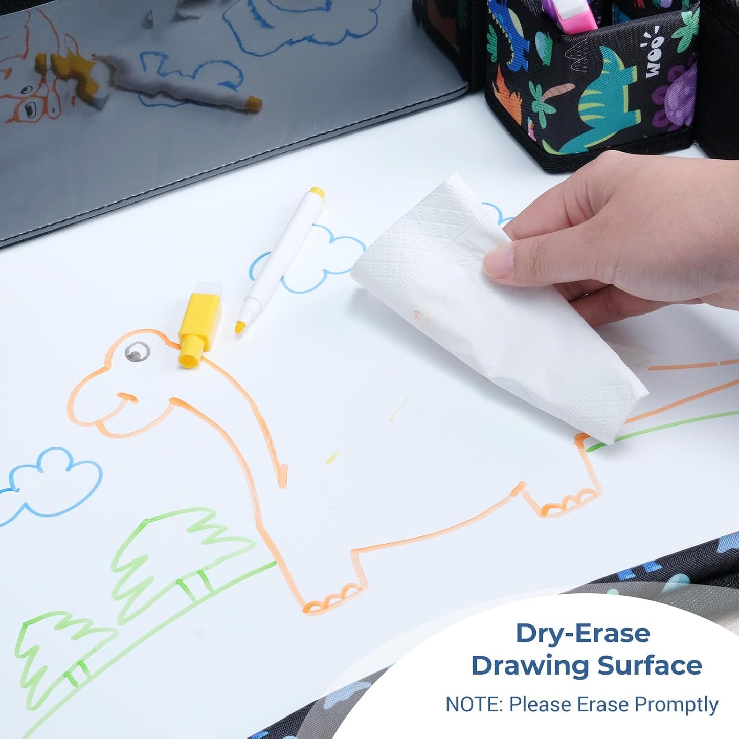 COOLBEBE Kids Travel Tray for Toddler Car Seat, 2PCS Travel Tray for Airplane, Toddler Car Seat Lap Tray, Carseat Table Tray for Kids Travel Activities(Dinosaur & Pink Unicorn)