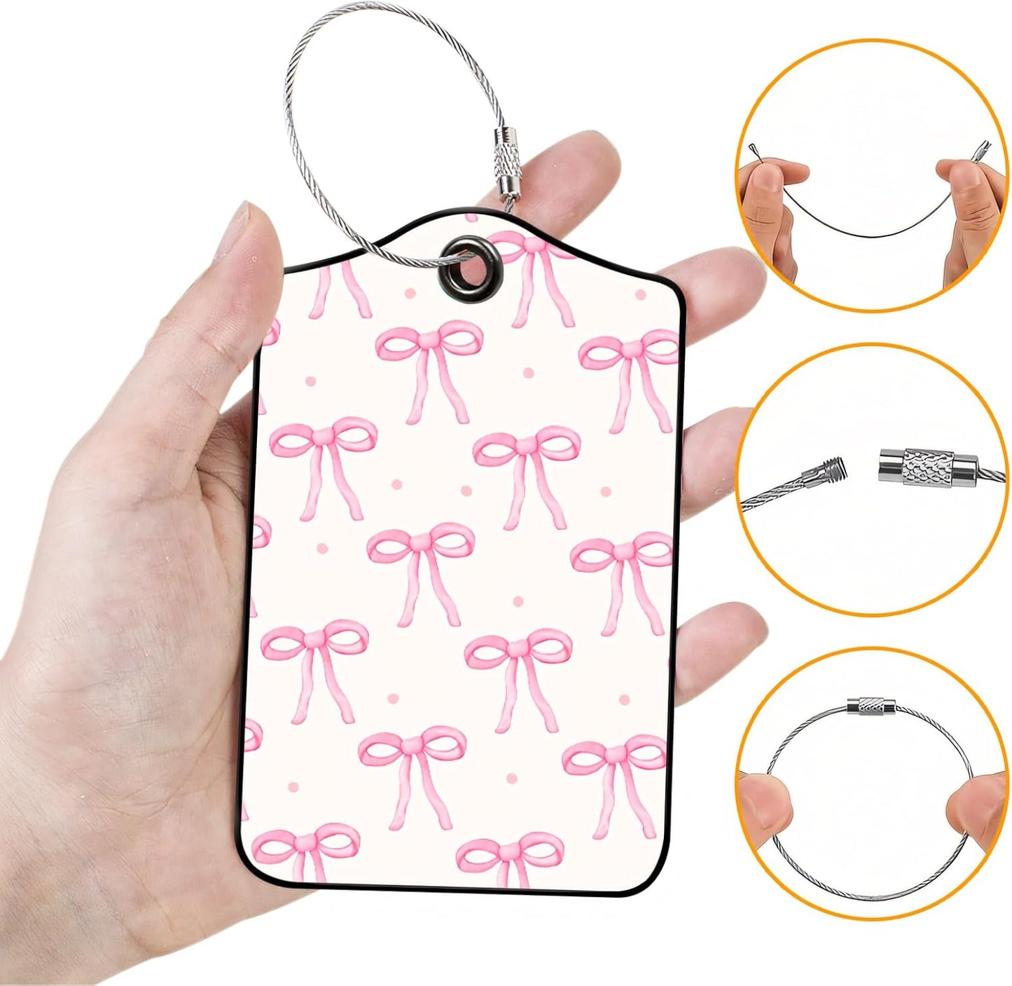 Luggage Tags for Suitcases, 2-Pack PU Leather for Cruise & Travel, Baggage ID Tags with Privacy Cover & Address Card, Durable Metal Ring, Kids Adults Travel Accessories, Blush Bows