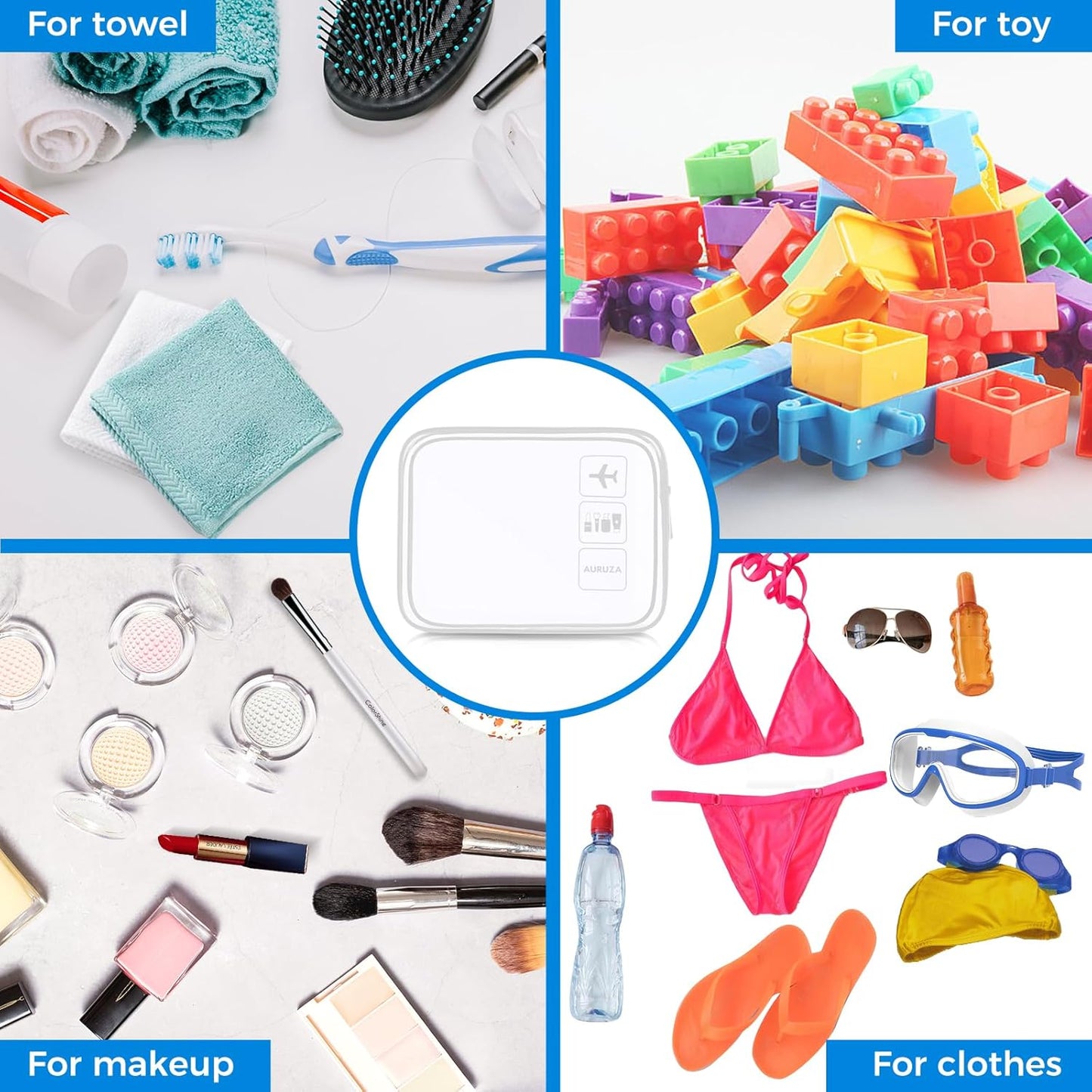 AURUZA 2 Pack Travel Toiletry Bag, Clear Makeup Bag, TSA Approved Cosmetic Bag with Zipper, Clear Organizer Carry on Bag for Women, PVC Cosmetic Pouch