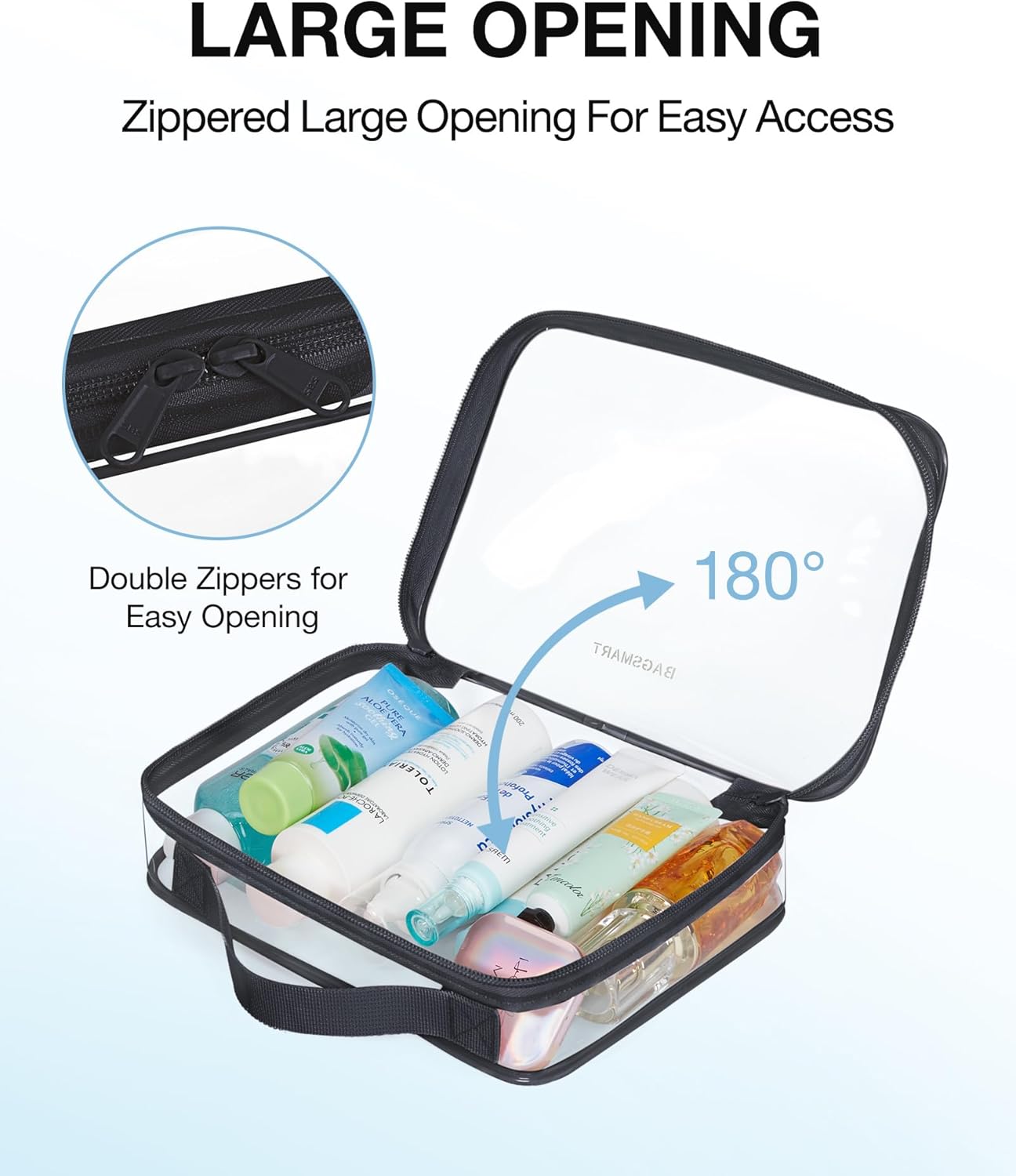 BAGSMART Clear Toiletry Bag, TSA Approved Travel Toiletry Bag Carry On Travel Accessories Bag Airport Airline Quart Size Bags water-resistant Makeup Bag for Women