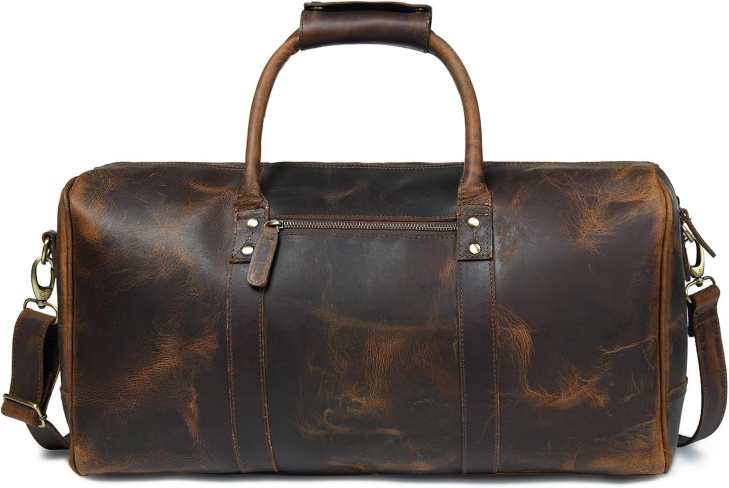 ELIZO Leather Duffle Bag For Men Women REAL FULL GRAIN Travel Overnight Weekender Carry On Luggage Sports Gym Bags (Antique 20 Inch) Nomad