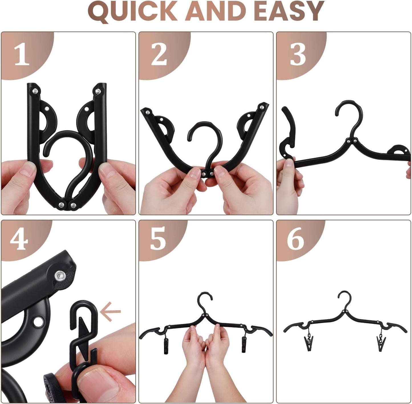 20 Pack Foldable Travel Hangers with 12 Clips - 2025 Cruise Essentials, Portable Collapsible Plastic Hangers-Travel Must Haves for Suitcase, Hotel, RV, Road Trip, Flying, Camping | Black