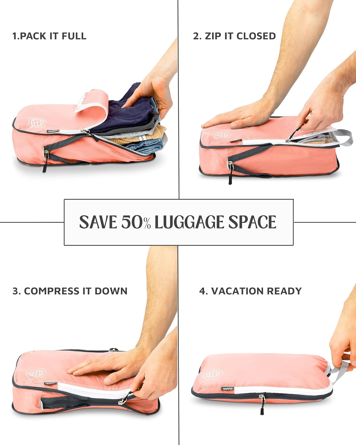Large Compression Packing Cubes for Travel-Packing Cube Luggage Organizers 7 Piece Set for Checked Luggage-Ultralight, Expandable/Compression Bags by TRIPPED Travel Gear (Dusty Rose)