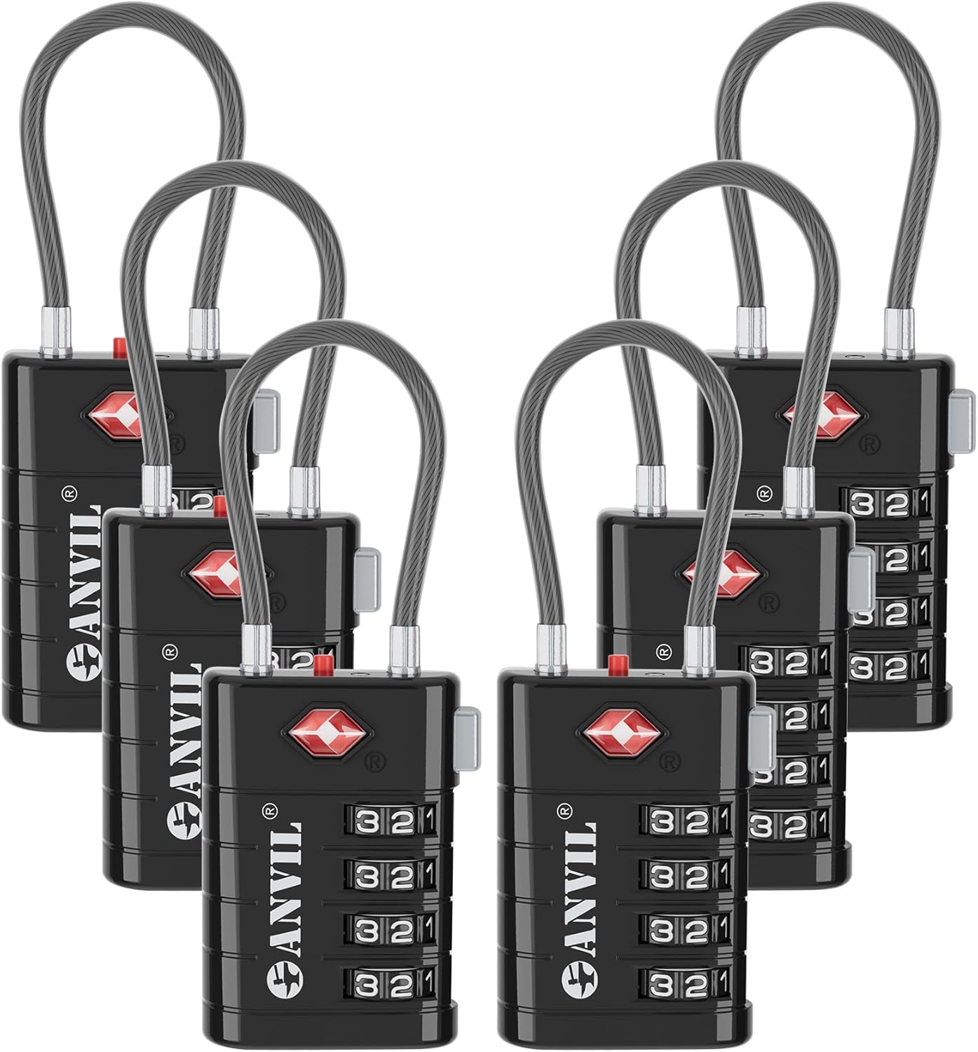 ANVIL 4 Digit Luggage Locks, TSA Locks for Luggage, Advanced TSA008 core, Alert Indicator for Your Travel Lock, Suitcase Lock. (6, Black)