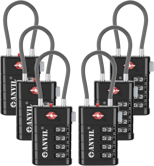 ANVIL 4 Digit Luggage Locks, TSA Locks for Luggage, Advanced TSA008 core, Alert Indicator for Your Travel Lock, Suitcase Lock. (6, Black)