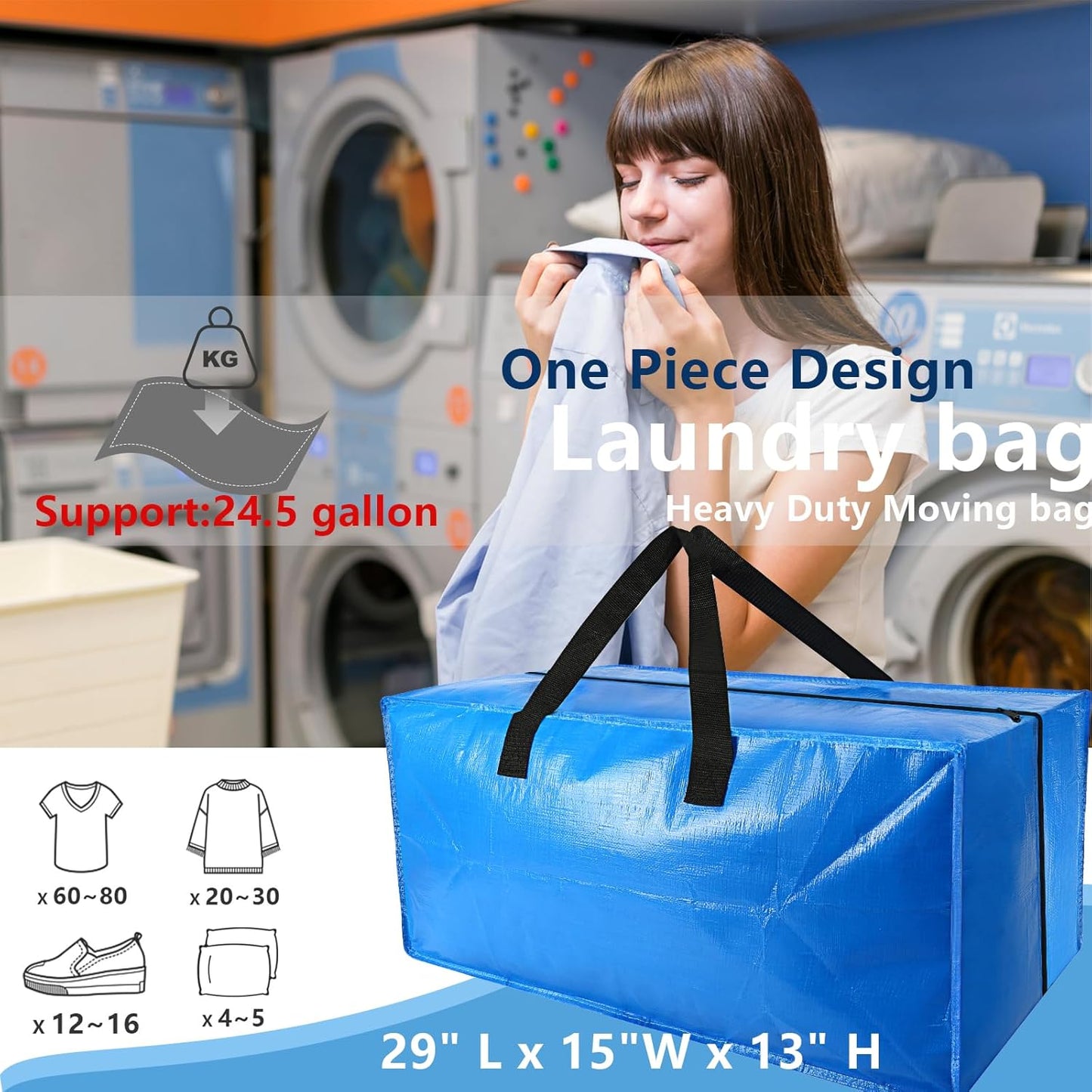 8 Pack Heavy Duty Extra Large Moving Bags Storage Tote - Strong Handles& Backpack Straps - Space Saving Storage Bags Alternative to Moving Boxes and Bins,Compatible with Ikea Frakta Cart, Blue