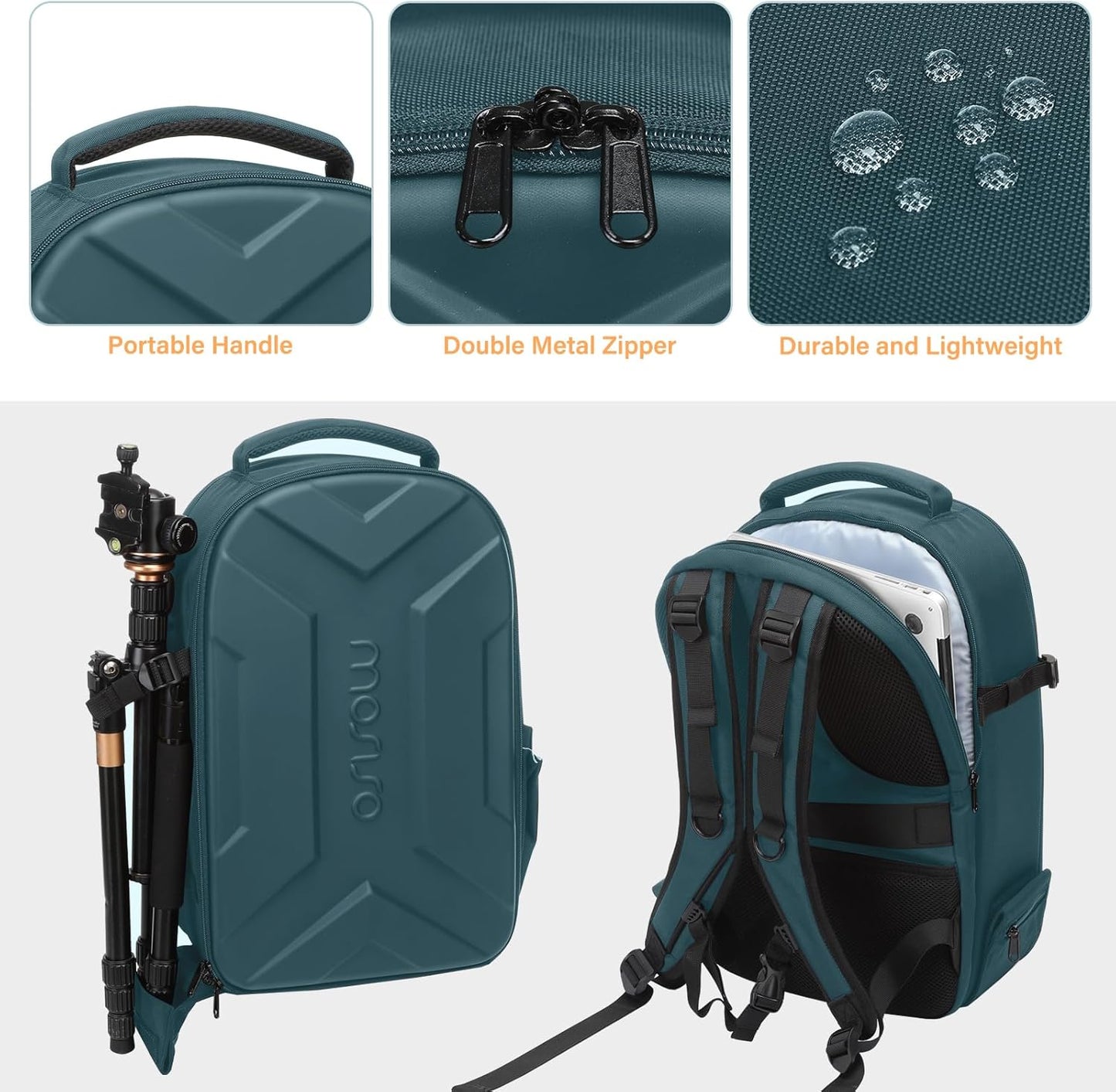 MOSISO Camera Backpack, DSLR/SLR/Mirrorless Photography Camera Bag Waterproof Artistic Geometric Hardshell Case with Tripod Holder&15-16 inch Laptop Compartment for Canon/Nikon/Sony, Teal Green
