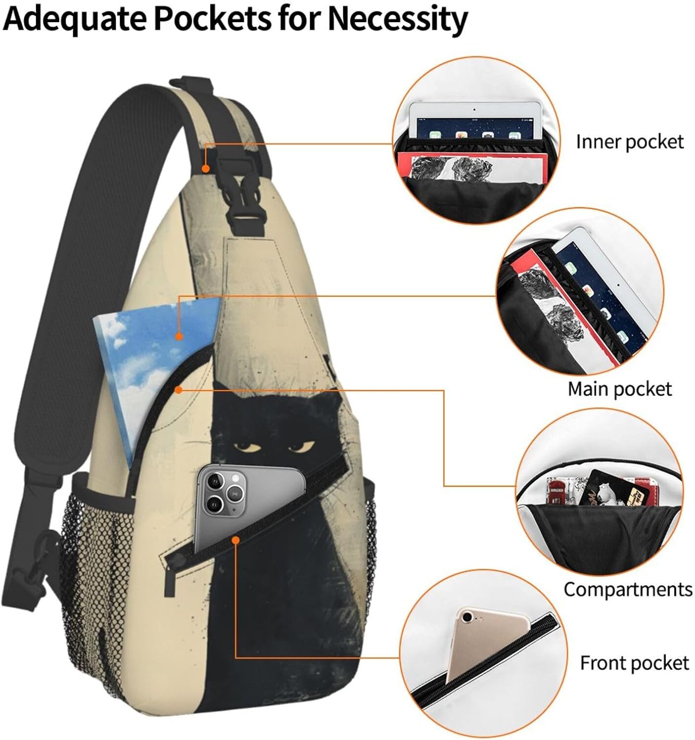 SUPLUCHOM Sling Bag Cat Vintage Hiking Daypack Crossbody Shoulder Backpack Travel Chest Pack for Men Women Over 12 Years Old