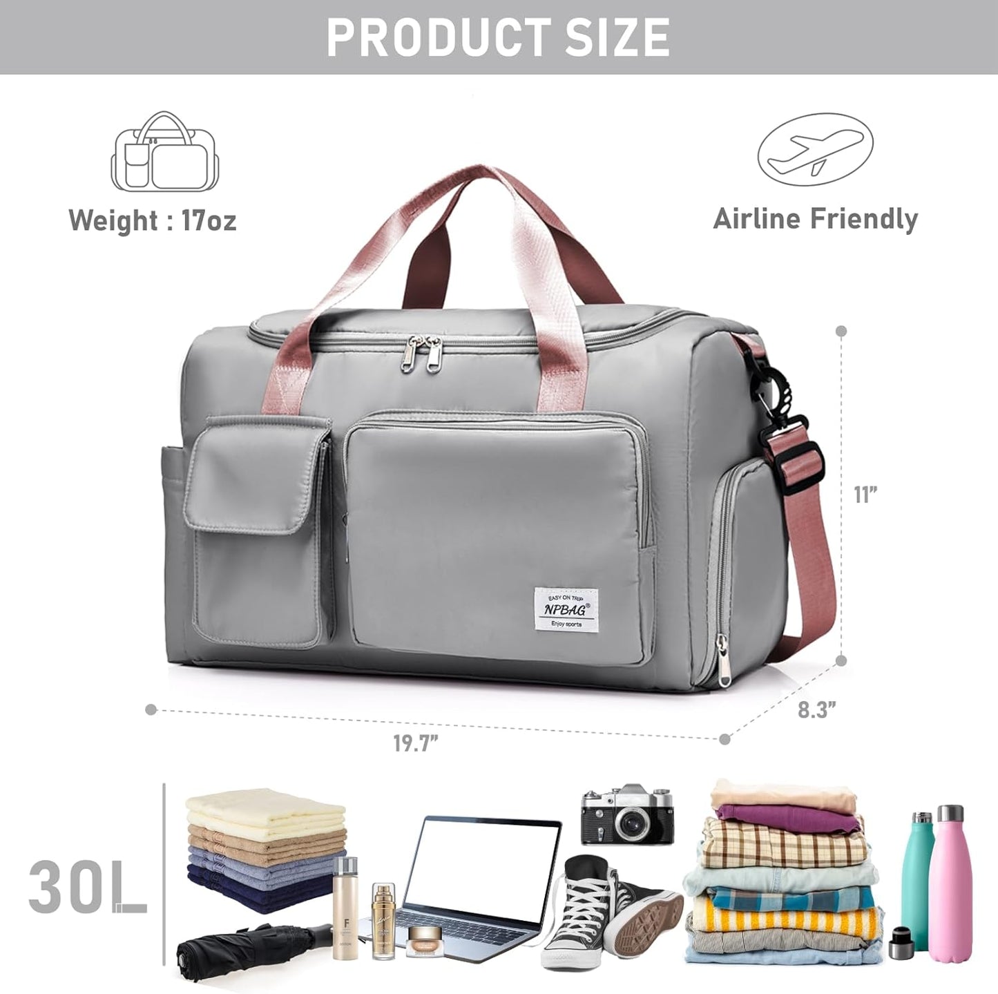 NPBAG Women Travel Duffel, Multi Functional Large Expandable Weekender Carry-on Tote, Gym Workout Overnight Bag, Mommy Hospital Bag for Labor and Delivery