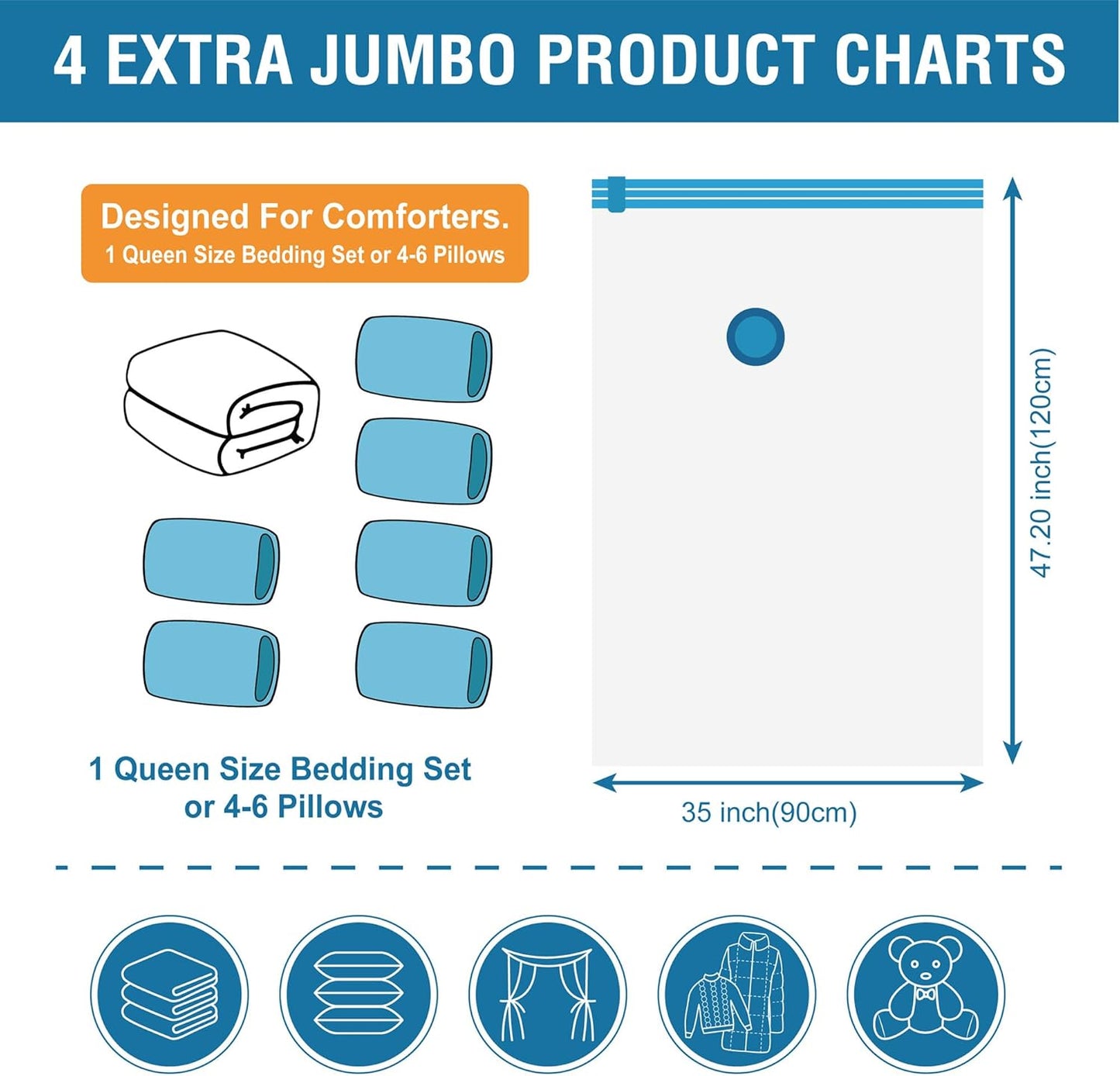 4 Pack XXL Jumbo Vacuum Storage Bags, Extra Large Vacuum Seal Bags for Comforters, Bedding, Blanket Storage, Giant Space Saver Bags for Huge Stuffed Toy(47.2x35 in)