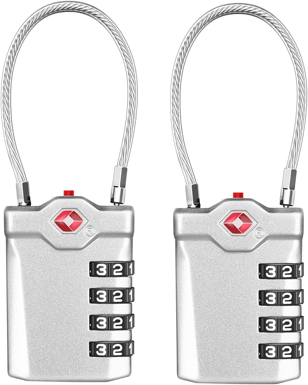 ZHEGE TSA Luggage Locks, Travel Locks for Suitcase with Inspection Open Alert, TSA Locks for Luggage 4 Digit for Backpack, Baggage, White Number Padlock for Locker (2 Pack, Silver)