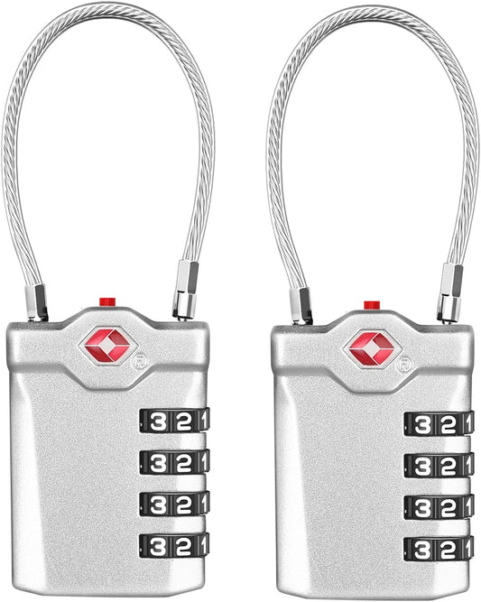 ZHEGE TSA Luggage Locks, Travel Locks for Suitcase with Inspection Open Alert, TSA Locks for Luggage 4 Digit for Backpack, Baggage, White Number Padlock for Locker (2 Pack, Silver)