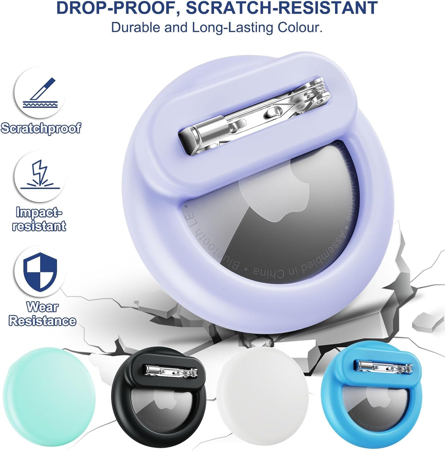 Compatible for Air Tags-4 Pack Apple Kids Hidden,for Kid, Elderly, Luggage, Clothing (Black Sky Blue White Mint Green)