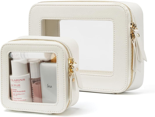 Popvibe Clear Makeup Bag Travel Cosmetic Case Transparent Toiletry Bag with Zipper, Portable Make Up Organizer Traveling Compact Car Bag for Essentials