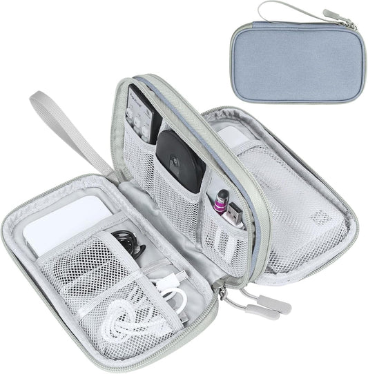FYY Electronic Organizer, Travel Cable Organizer Bag Pouch Electronic Accessories Carry Case Portable Waterproof Double Layers All-in-One Storage Bag for Cable, Charger, Phone, Earphone Light Grey