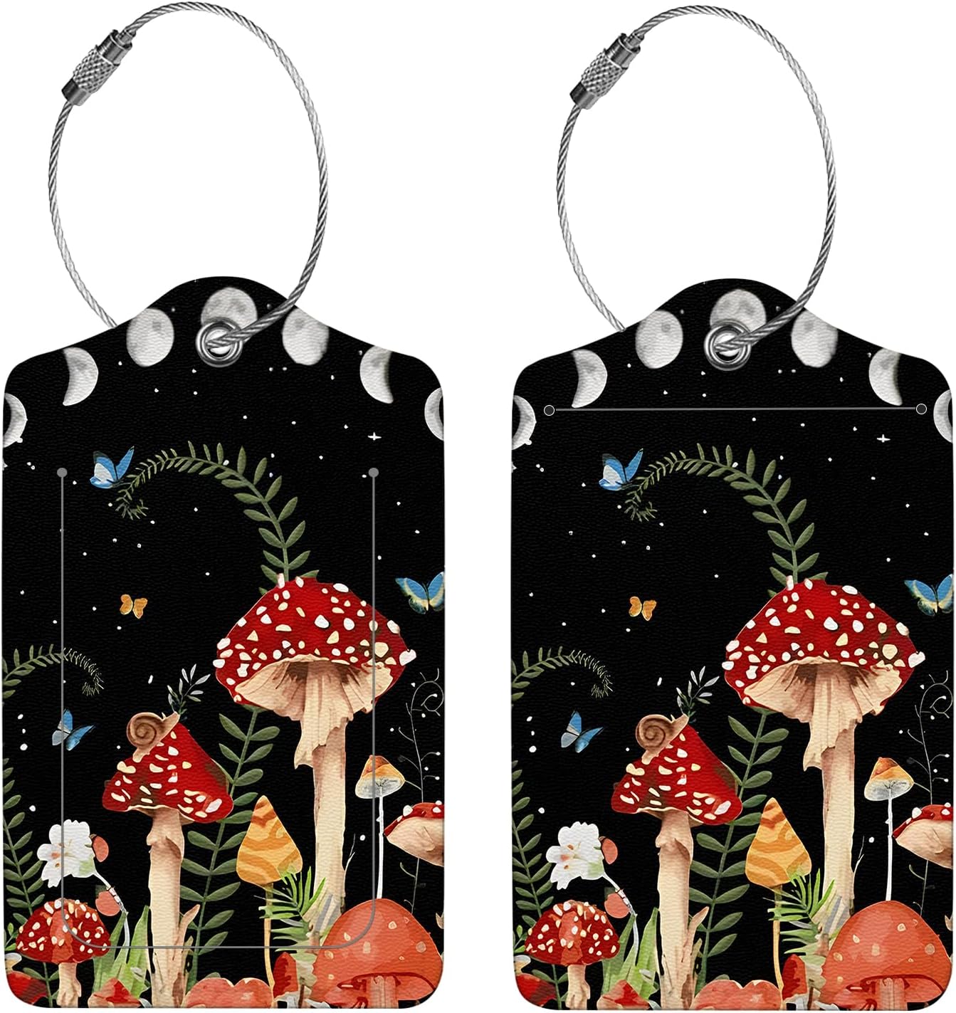 2 Pcs Luggage Tags for Suitcases,PU Leather Cruise Ship Luggage Tags with Privacy Cover Label Address Card and Durable Metal Ring Suitable for Men Women,Handbags Backpacks,Mushrooms Under The Stars