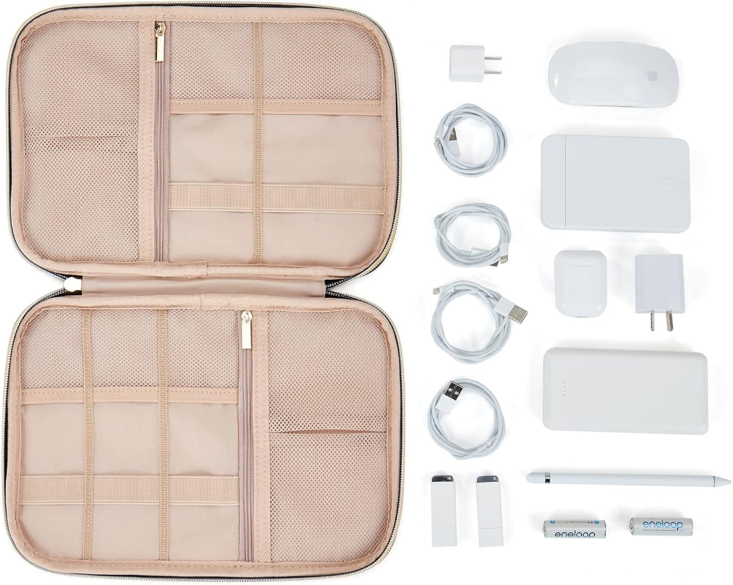 NISHEL Travel Cord Organizer Case, Tech Electronic Bag, Essentials for Charger, Cable, Phone, Hard Drive, USB, SD Card, Rosewood-Pink