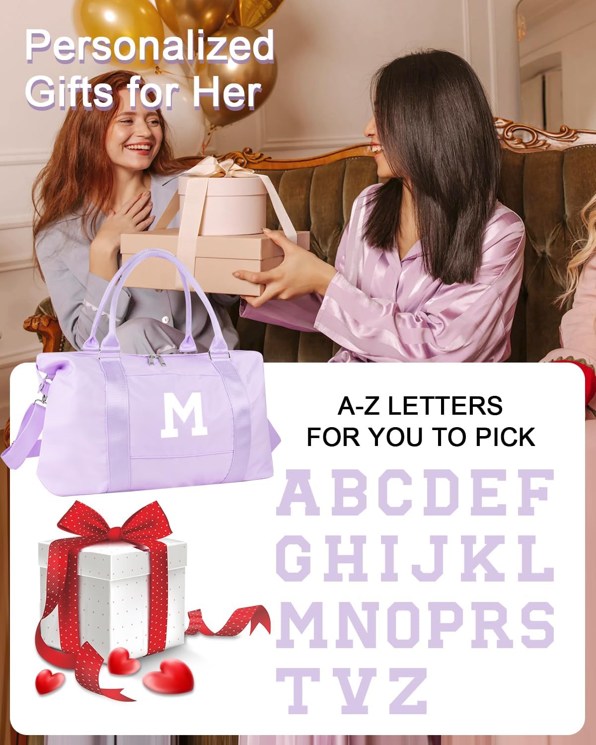 Daughter Niece Gifts for Teen Girl Kids, Initial Travel Duffel Bag Sports Gym Bag Personalized Gifts Weekender Bag，Monogram Overnight Bag Cute Dance Bag Birthday Bridesmaid Gifts for Women(Purple, M)