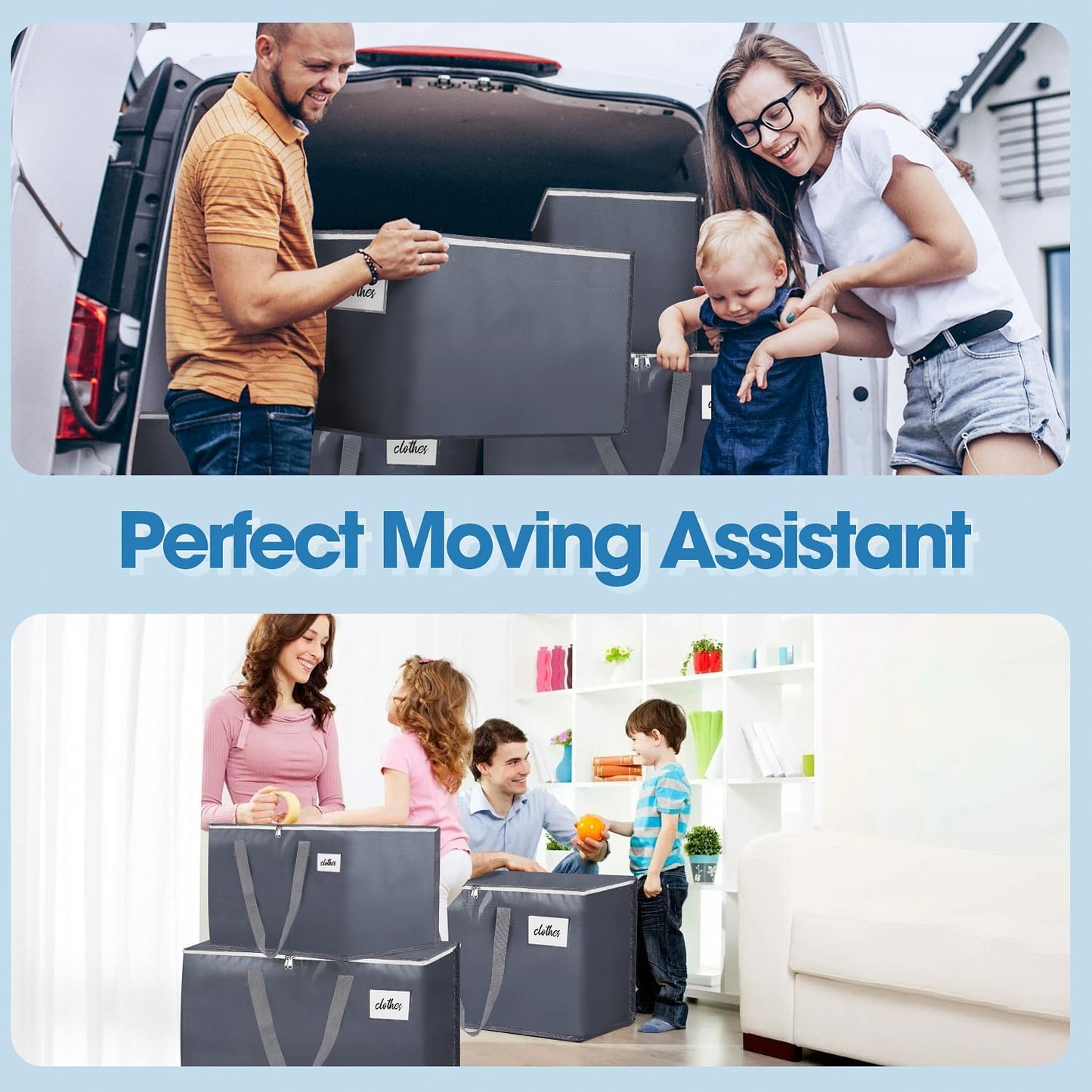 6 Pack Extra Large 93L Moving Bags, 60lb Heavy Duty Moving Totes with Triple-layered Thickening Technology, Strong Zippers & Handles, Easy Open Lids, Water-Resistant, Storage Totes, Fold Flat