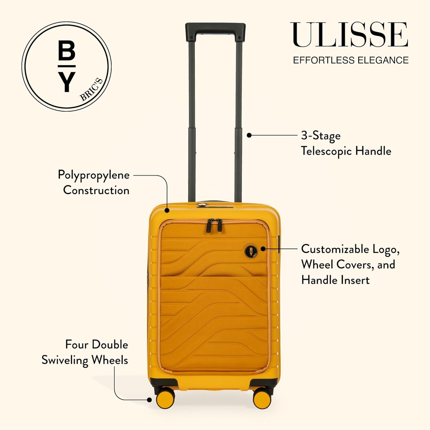 Bric's B|Y Ulisse Spinner Carry-On Suitcase, Lightweight Expandable Hard Shell Luggage with TSA Lock and Smooth 360° Wheels 21 Inch – Mango