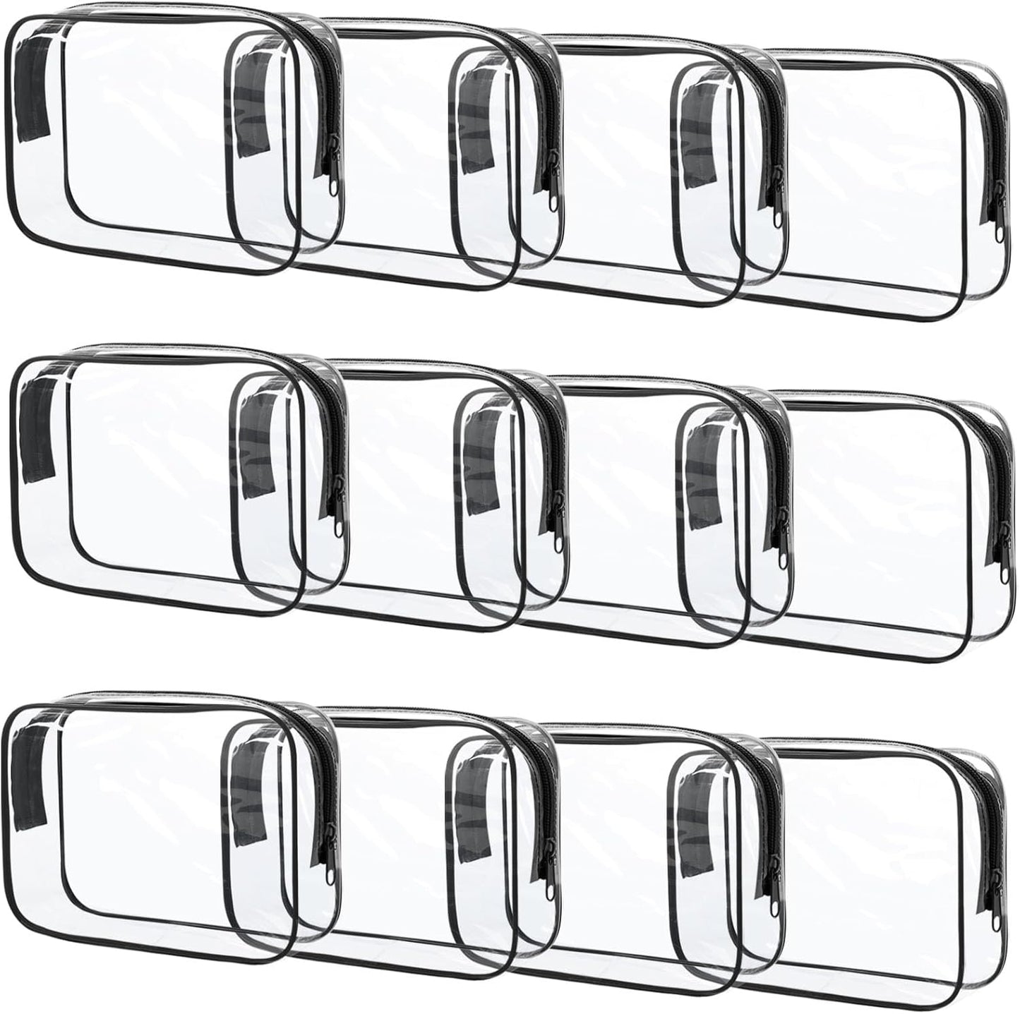 12 Pcs Clear Toiletry Bag PVC Waterproof Zippered PVC Cosmetic Makeup Carry Pouch TSA Approved Toiletry Bag for Travel Clear Organizer Storage Bags (Medium, Black)