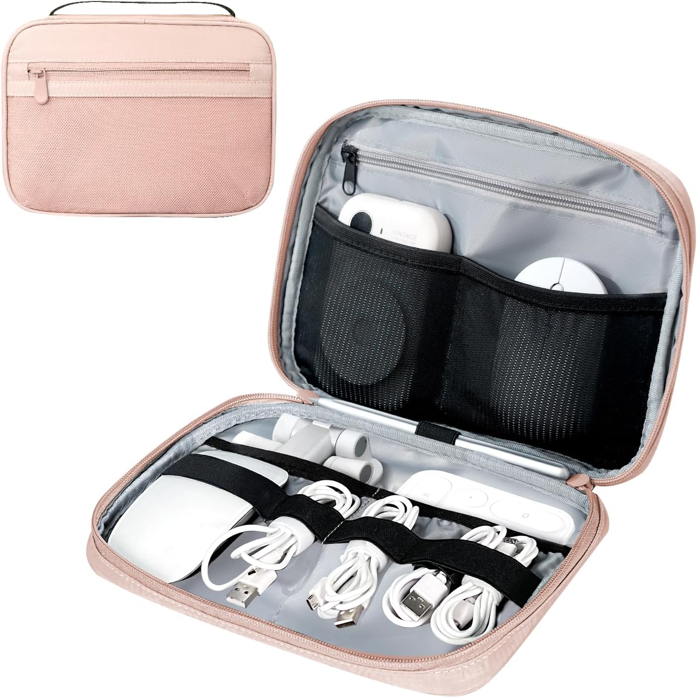 Electronics Organizer Bag, Portable Cable Organizer Case Travel Electronic Accessories Storage Case - Travel storage bag for Cables, Chargers, Phone, SD Cards - Pink